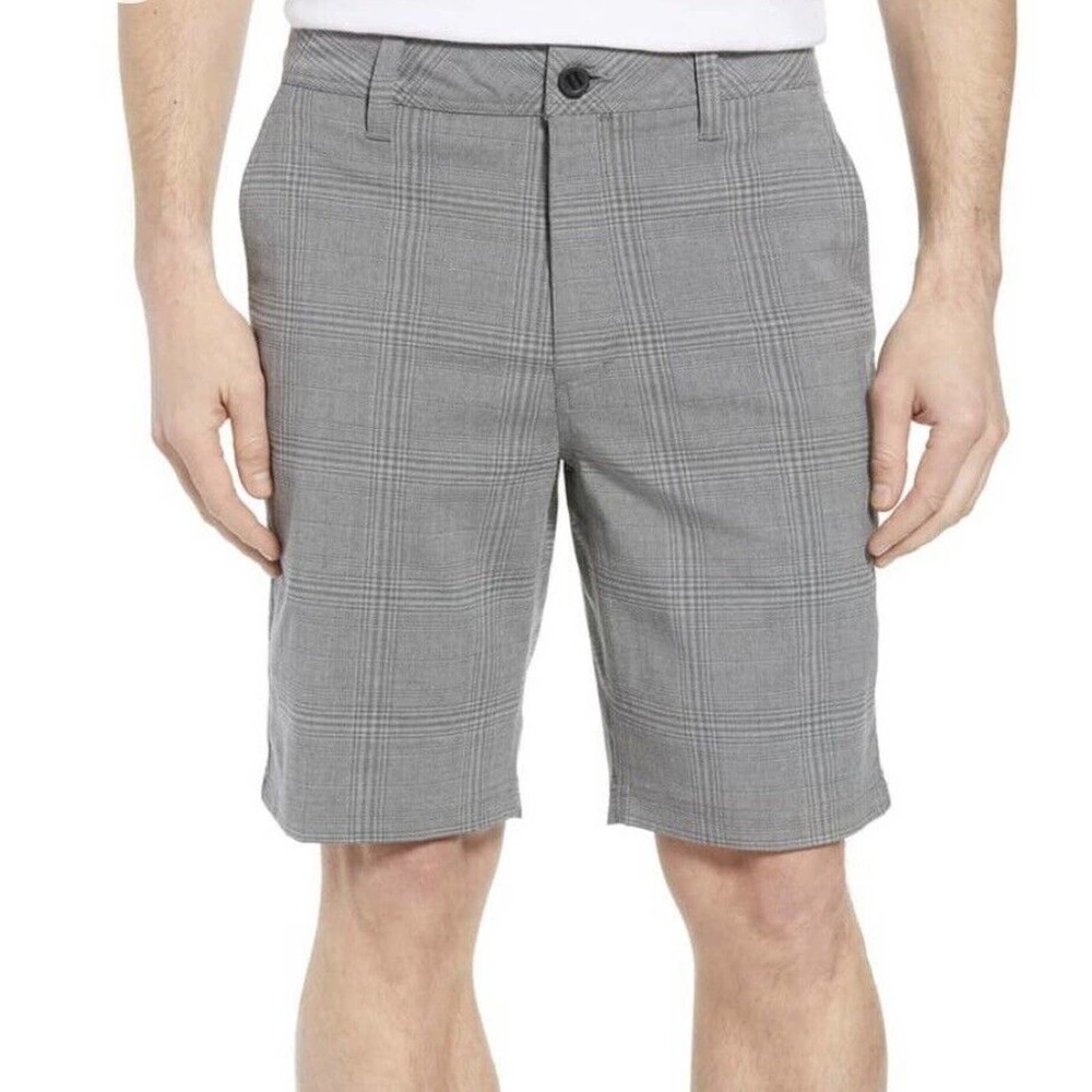 NWT O’Neill Mens Bristol‎ Plaid Shorts Size 36 Stretch Standard Fit Gray Pockets